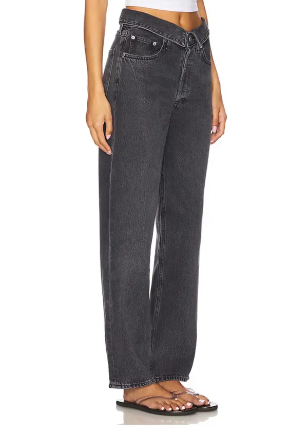 Agolde Echo Taper fold over mid waist Zephyr vintage washed black jeans 29 - Image 3