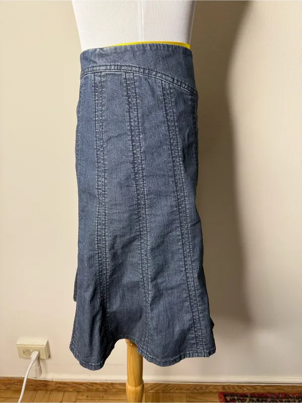 Idra Anthropologie Dark Denim Paneled A-Line Skirt - Image 3