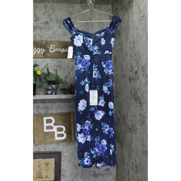 City Studios Womens Printed Off-The-Shoulder Dress Gown 5126AH9AT3 Navy Blue 12 - Image 2