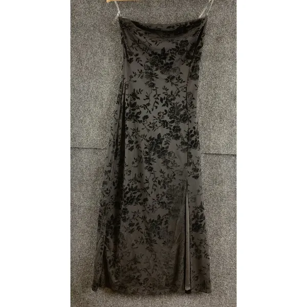 Windsor Black Velvet Burnout Floral Strapless Dress Side Slit Size M Fairygoth - Image 2