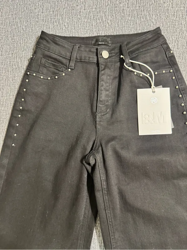 I&M High Rise Black Barrel Studded Jeans - Image 2