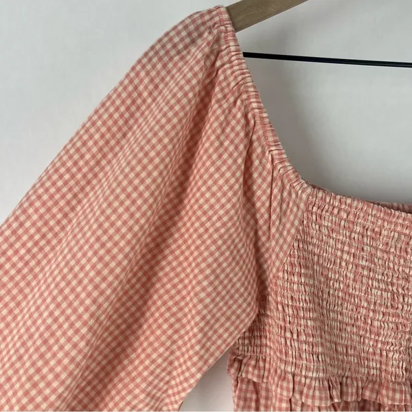 Forever Sunny Smocked Gingham Blouse Petal Pink Balloon Sleeves Peasant Milkmaid - Image 6