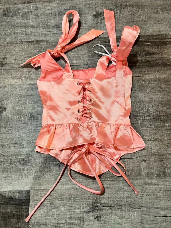 LULUS Coquettish Pink Lace Up Bustier Top - Image 4