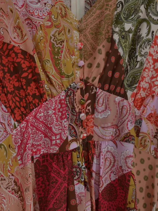 Kachel x Anthropologie Puff Sleeve Patchwork Paisley Midi Dress Size 6 NWT - Image 6