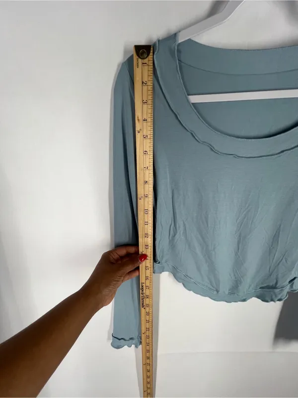 Women’s Long Sleeve Scalloped Edge Top - Dusty‎ Blue Y2K - Image 8