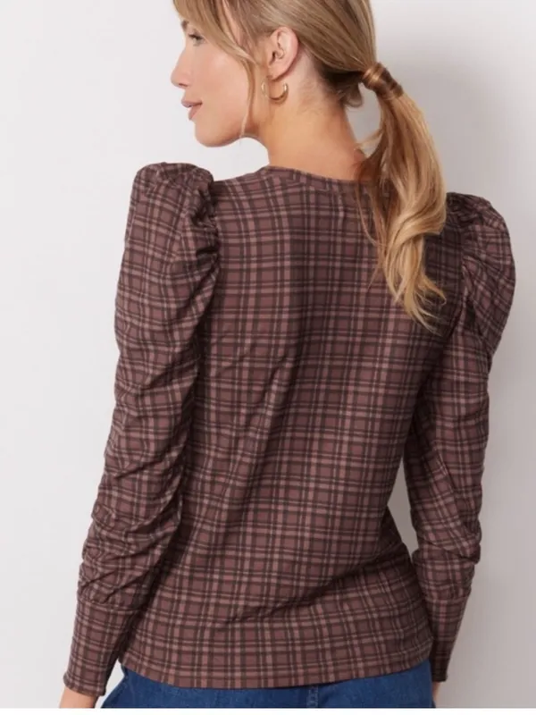 Nation LTD Large Romy Long Sleeve Tee Tartan Plaid Fall Preppy Office Pima - Image 7
