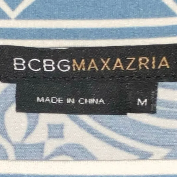 BCBGMaxazria Blue Cream Tile Print‎ Top Medium Square Neck Peplum Boho Coastal - Image 4