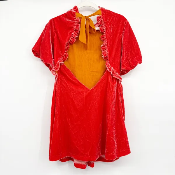 Free People Womens Gumdrop Red Orange Velvet Smocked Open Back Boho Mini Dress S - Image 12