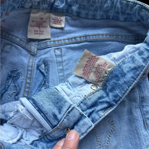 y2k parasuco denim cult Light Blue Embellished usa flag Jeans 28x28 lowrise gems - Image 5