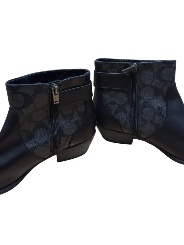 Coach Signature Jacquard Leather Ankle Boots Black Turnlock Side Zip Women’s 8.5 - Image 6