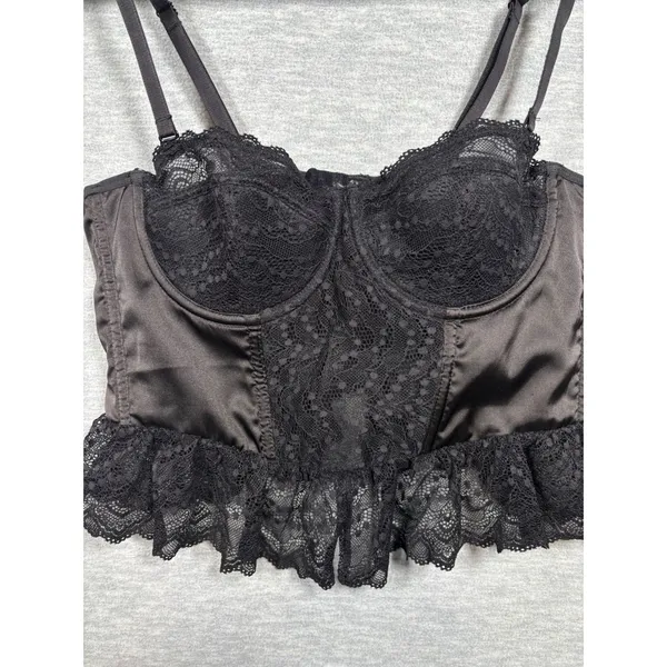 Sincerely Jules Womens M Top Black Lace‎ Trim Corset Bustier Satin Whimsigoth - Image 2