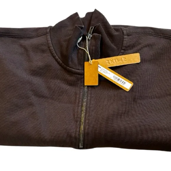NWT SKIMS Boyfriend Cotton Fleece Slouchy Half-Zip Pullover in Espresso Brown - Image 4