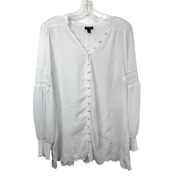 Torrid Plus Size 1X Top Chiffon Ruffle White Eyelet‎ Embroidered Bishop 1289 - Image 3