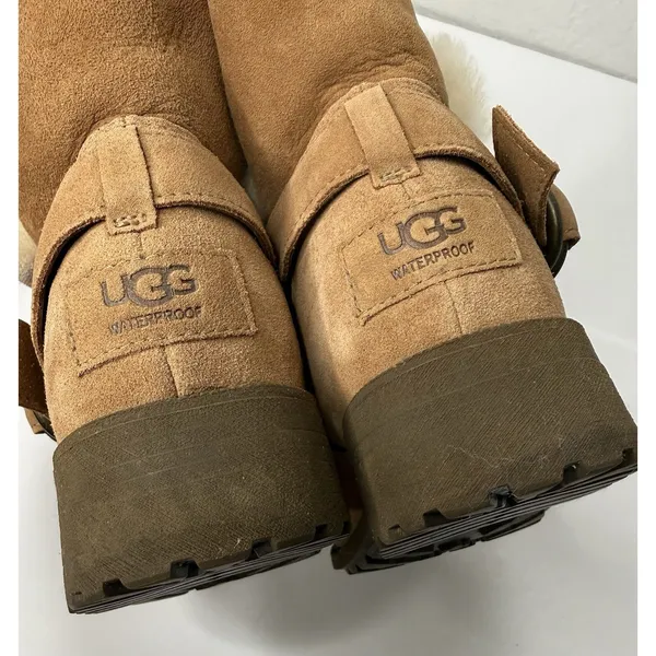 UGG BODIE Boots Suede Chestnut Women Size 9 Fold Over Warm Cozy Waterproof Girls - Image 8