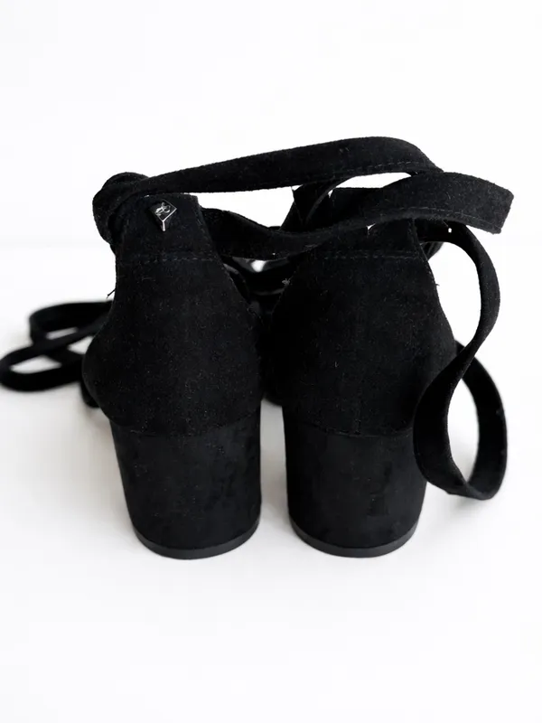 Sam Edelman Suede Lace-Up Block Heel Sandals Black Size 7 Strappy Wrap Heels - Image 3