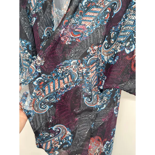 Paisley Sheer Kimono Cardigan‎ XL Blue Purple Boho Open Front Layering Top - Image 4