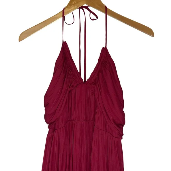 ANTHROPOLOGIE Women’s Crimson Red Crinkle Halter Midi Dress medium - Image 7
