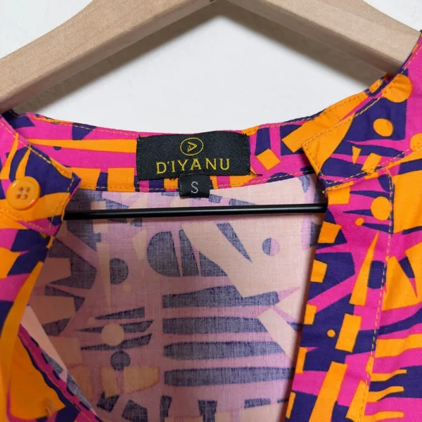 Diyana Women African Print Dress‎ Orange Pink Abstract Tiered Bohemian Artsy - Image 7