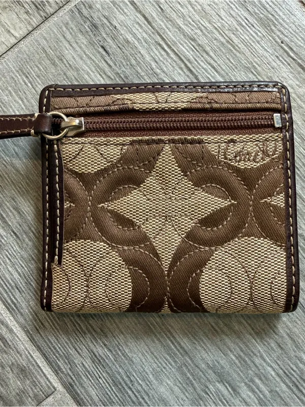 Vintage Coach Chelsea Signature Brown Canvas Credit Card Wallet Snap Button Zip - Image 2