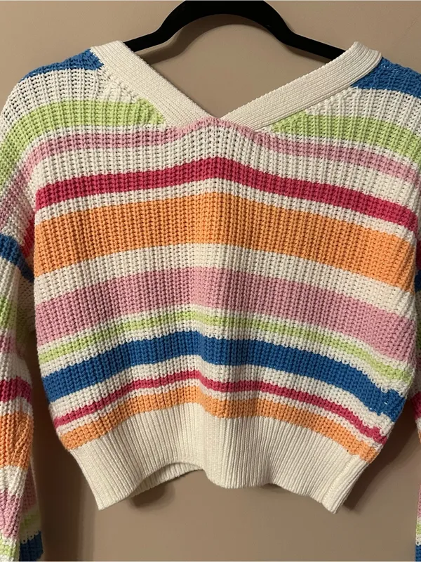 Jessica Simpson Striped V-Neck Cropped Knit Cardigan Size Small NWT Rainbow Boho - Image 6