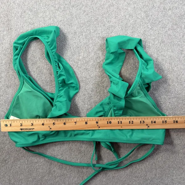 Aerie Scoop Ruffle Triangle Swim Top Women's Medium Green Tie Back Bikini NEW - Image 7