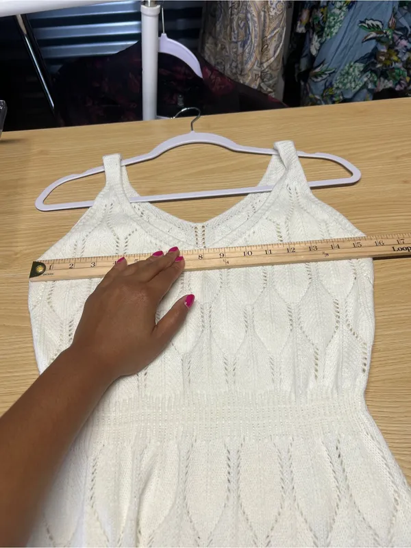 Knit Mix Ivory Pointelle Open Knit Maxi Dress Size M - Image 11
