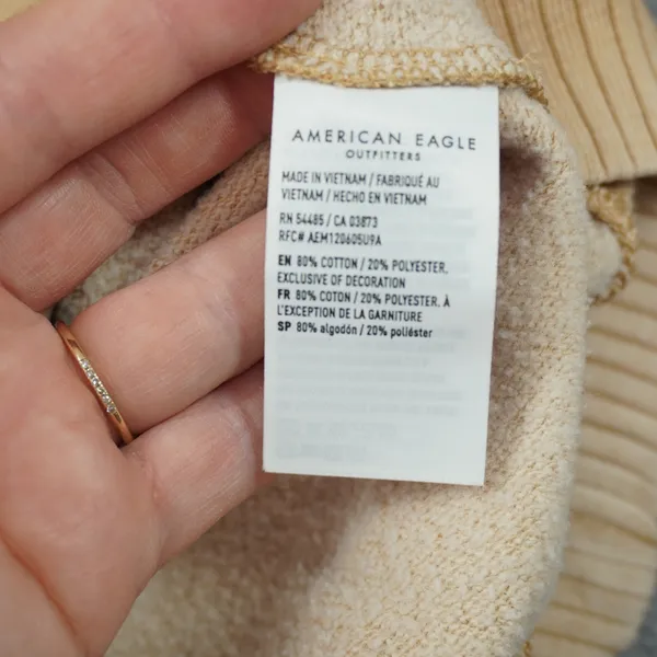 American Eagle Happiest Here Smiley Face Sweatshirt Tan Cozy Loungewear Casual‎ - Image 7