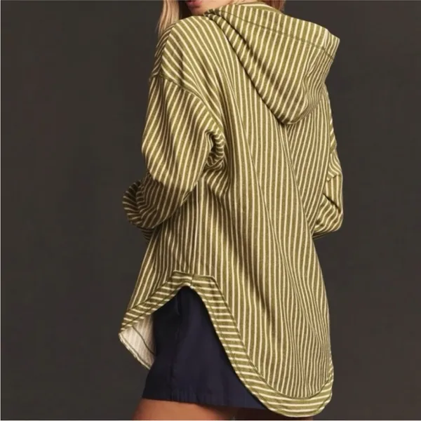 Anthropologie Pilcro Green Wharfside Striped Hoodie‎ 100% Cotton Size M - Image 3