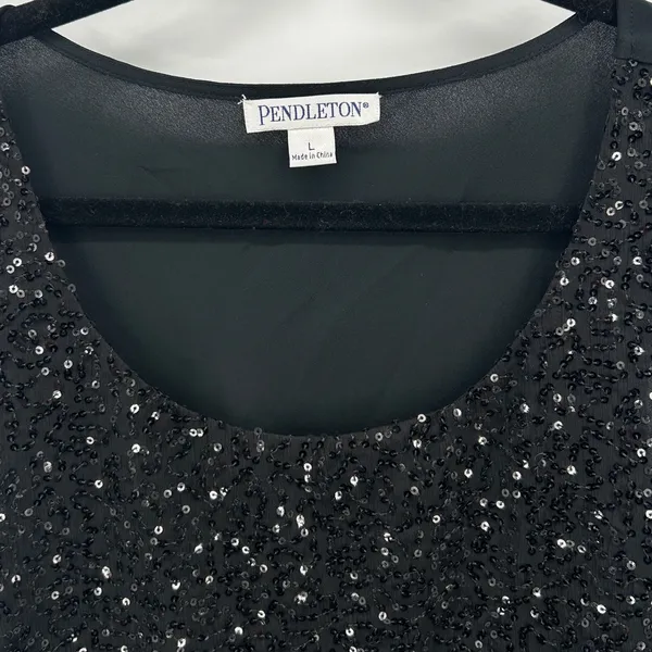 Pendleton Womens Black Sequin Silk Tank Top‎ Size Large Going Out Top Party - Image 3