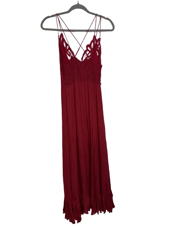 🌺 Free People Adella Maxi Dress Burgundy Lace Strappy Boho Size Medium 🌺 - Image 5