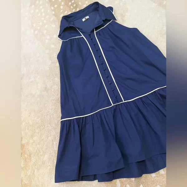 TCEC navy blue button down white accent sleeveless dress women’s size large - Image 4
