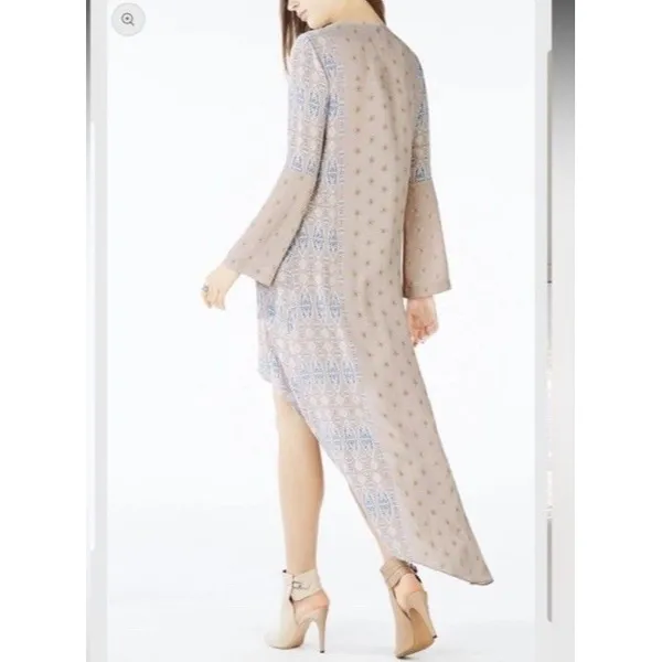 BCBG MaxAzria Kyndal XXS High-Low Maxi Dress Tapestry Long Sleeve Designer Boho - Image 3