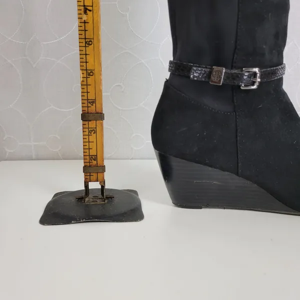Dana Buchman Womens Boots Size 6.5 Black Suede Wedge Heel Knee High Side Zip - Image 13