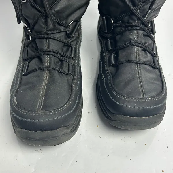 Totes Emily Black Faux Fur Trim Winter Snow Boots Size 8M Side Zip LaceUp Flaw - Image 3