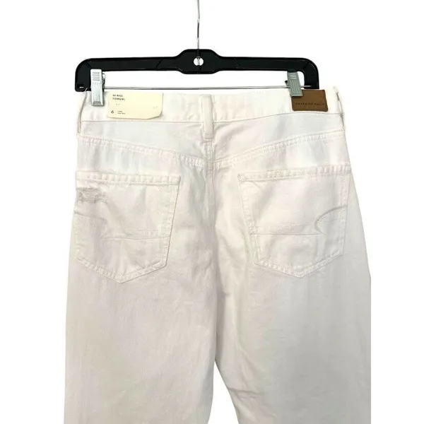 AMERICAN EAGLE Hi-Rise Tomgirl Denim‎ Jeans Size 6 Long White Distressed NEW - Image 5