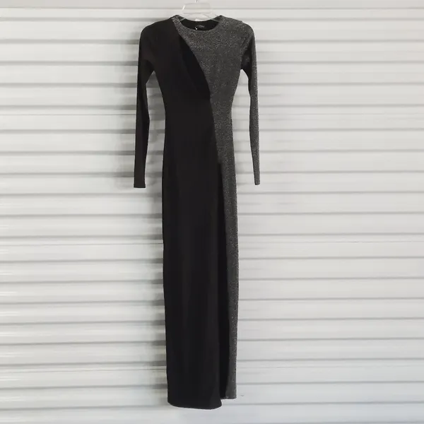 Naked Wardrobe Dress Womens XS Black Silver Metallic Formal Evening Gown Wedding - Image 3