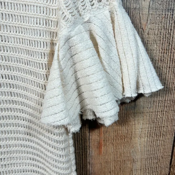 Free People Babes Only Cream Open Knit Ruffle Sleeve Sweater Top Medium Boho - Image 2