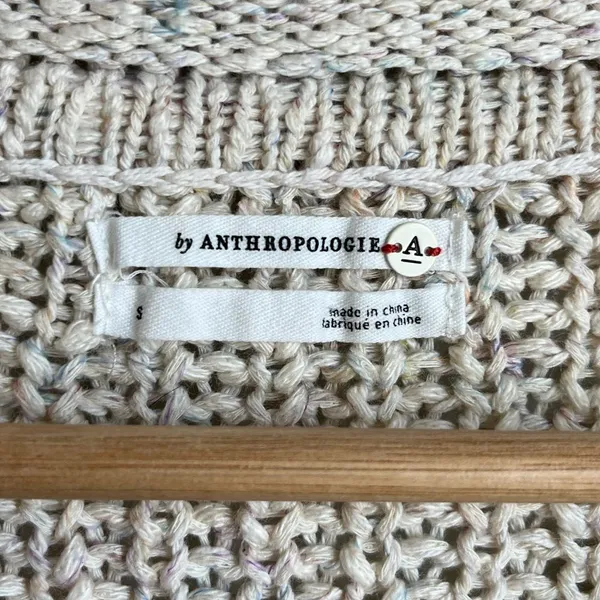 Anthropologie Cotton Knit Pullover Scoop Neck Sweater White Oversized Small - Image 5
