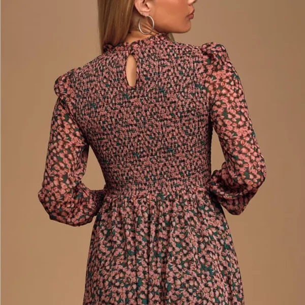 Lulus XL Floral Forever Green and Pink Smocked Skater Dress NWT - Image 7