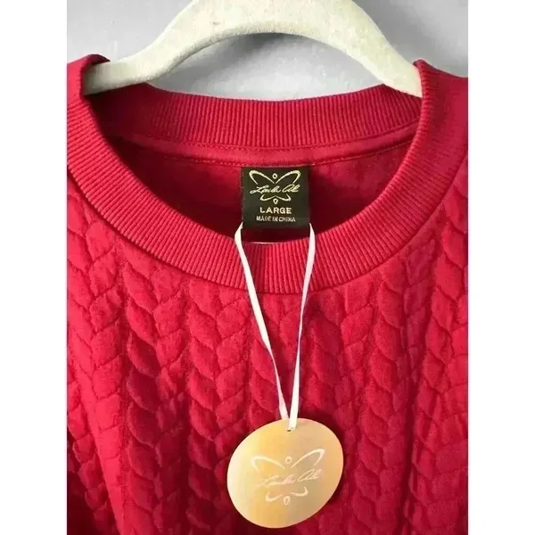 Laila Ali‎ Red Cable Knit Sweater, Large - Image 4