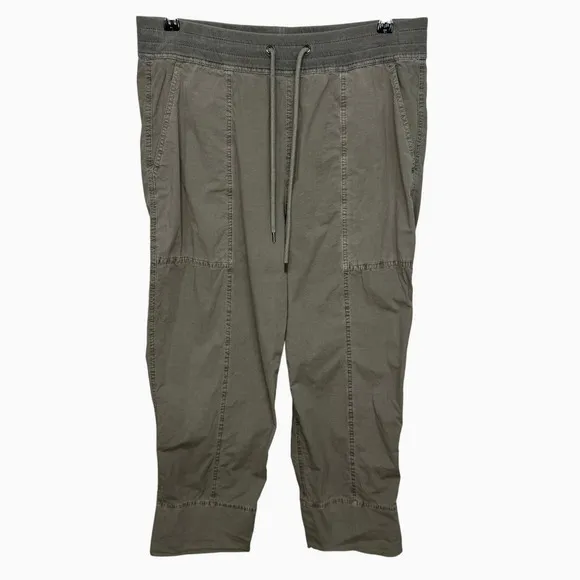 James Perse Utility Pant Large Green Cropped Drawstring Waist Casual Relaxed Fit - Image 3