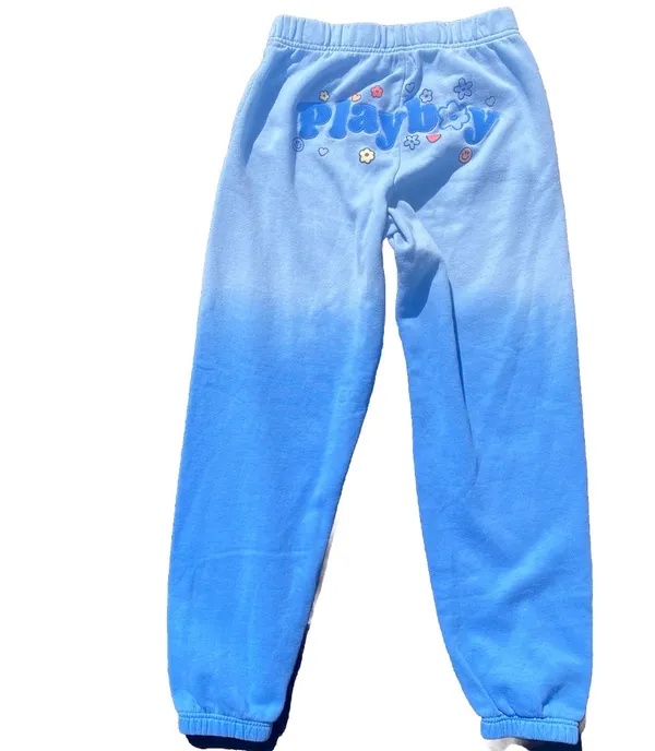 🩵 Playboy By PacSun Size XS (Small - Medium) Baby Blue Ombre Floral Logo Joggers Sweatpants 💙 - Image 2