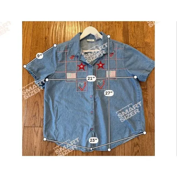 Vintage Ms. Lee denim Americana embroidered button down petite large patriotic - Image 7