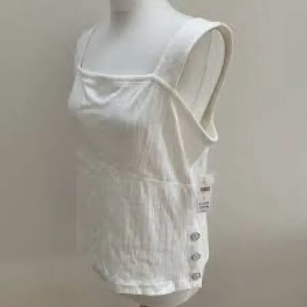 Anthropologie Maeve White Callie Side‎ Button Tank - Image 5