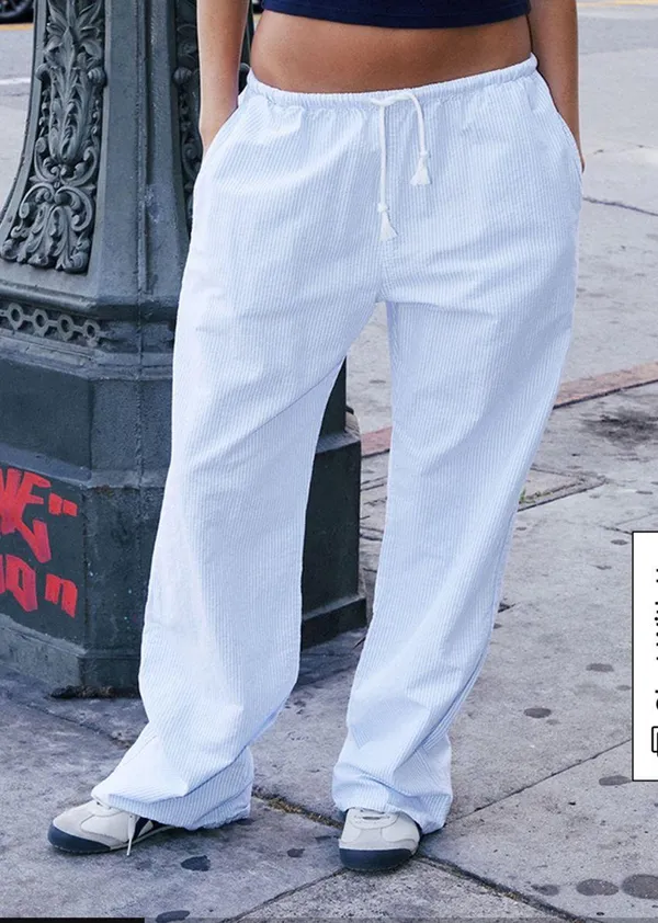 brandy light blue striped linen pants - Image 2