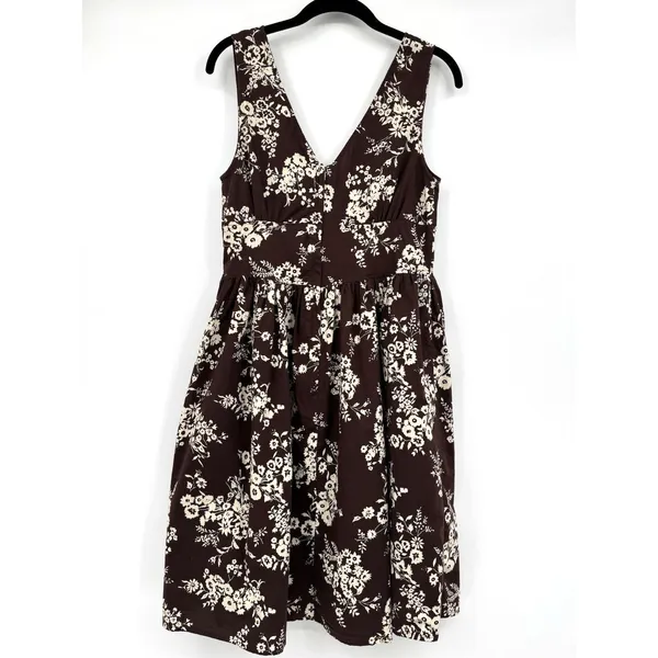 Blue Plate Floral Fit & Flare Midi Dress Womens Large Brown Cream Floral Boho - Image 2