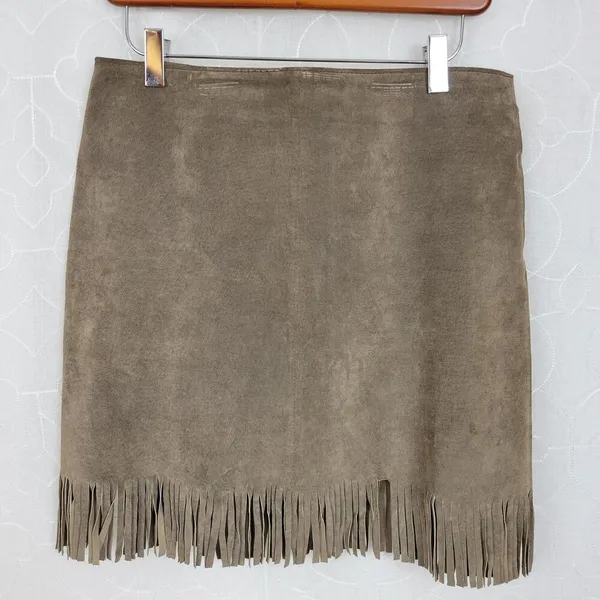 VTG Blue Asphalt Leather Fringe Mini Skirt 9 Brown Suede Rodeo Western Cowgirl - Image 8