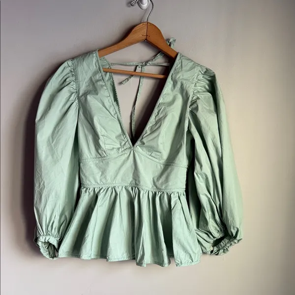 STAUD Luna Peplum Top In Sage 4 - Image 2