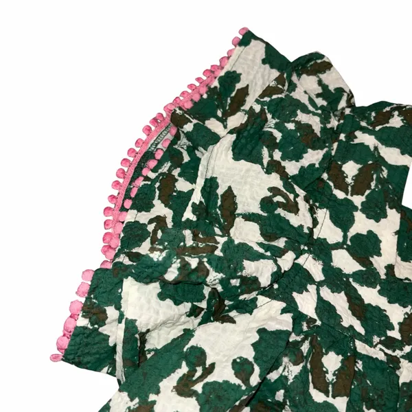 THML Green Printed Puff Sleeve Textured Top Blouse Small - Image 3