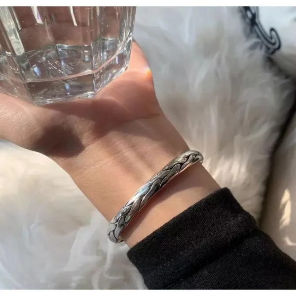 925‎ Sterling Silver Braided Cuff Bangle Bracelet Adjustable Open End - Image 13